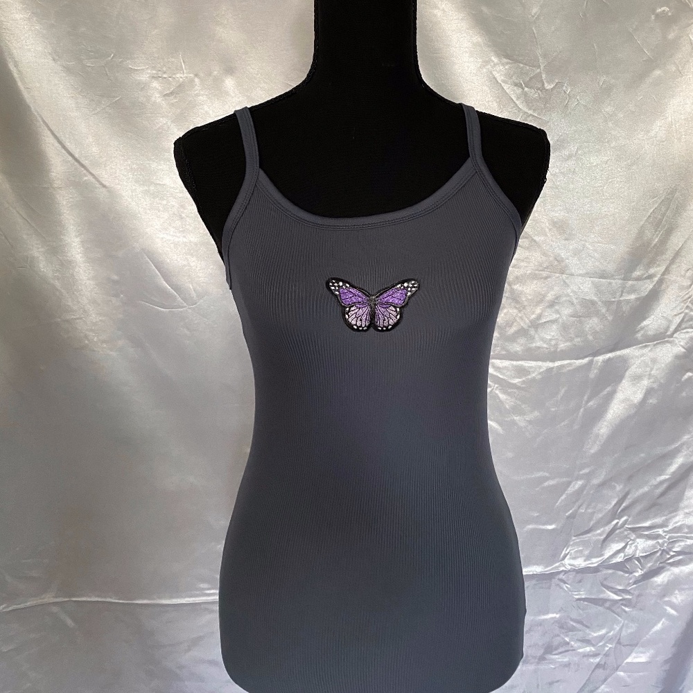 Gray top w/ Purple Butterfly